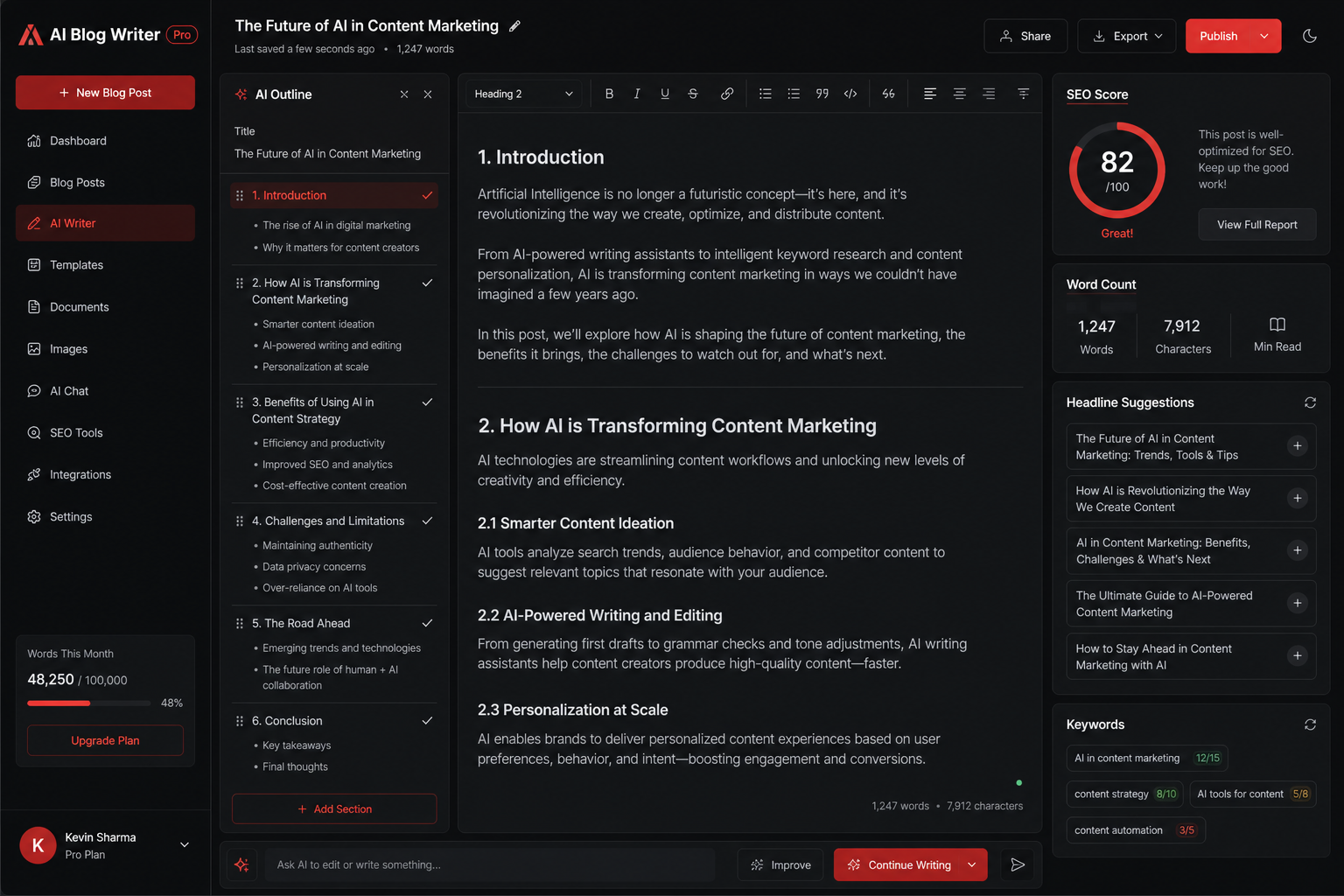 AI blog writer dashboard — SEO content generation with Claude